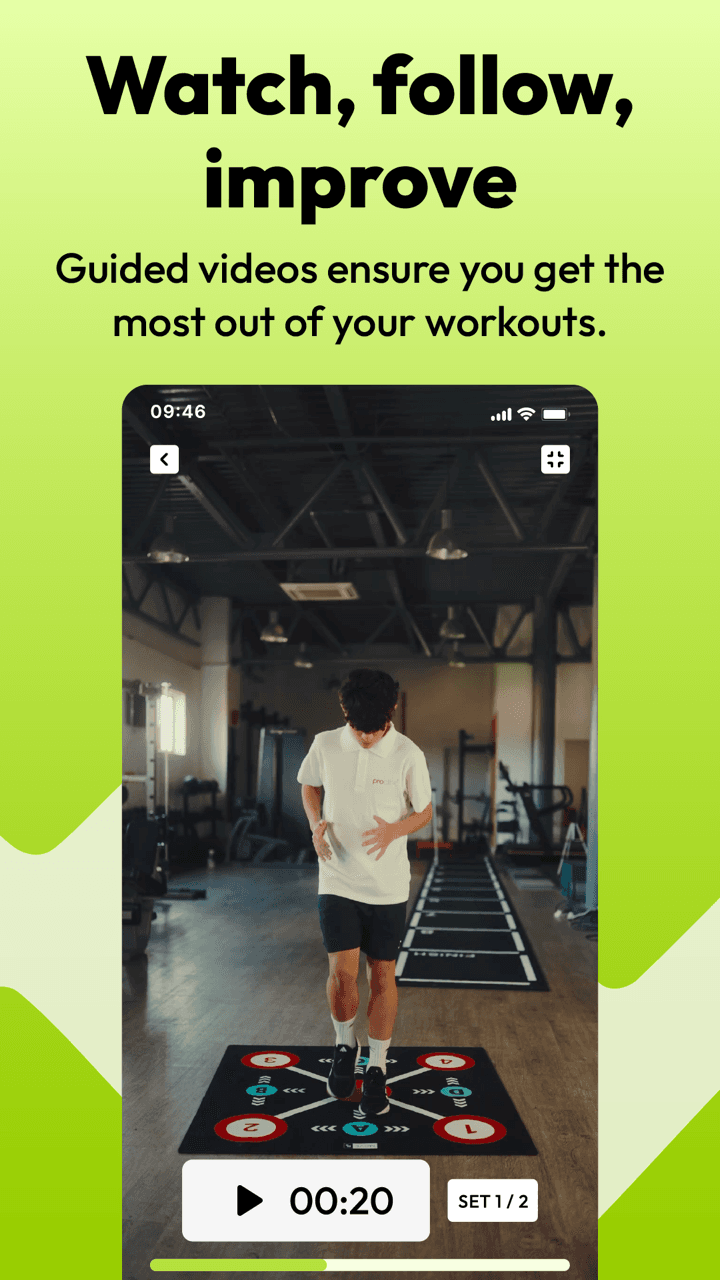 MoveRX guided exercise video playing full-screen with a set timer