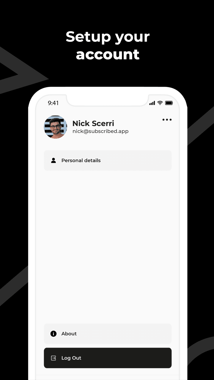 Subscribed account screen with personal settings and preferences